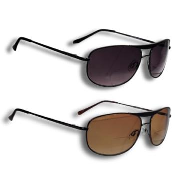 Imagem de proSPORT Óculos de sol bifocais de aviador para homens e mulheres, linha de aumento de leitura quase invisível, Fumo e castanho, M