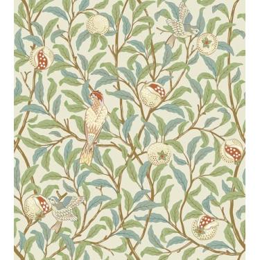 Imagem de Livelynine 17,5 x 276 William Morris Papel de parede verde descascar e colar pássaros florais vintage coruja e salgueiro ramos frutas papel de parede autoadesivo removível azul creme verde botânico