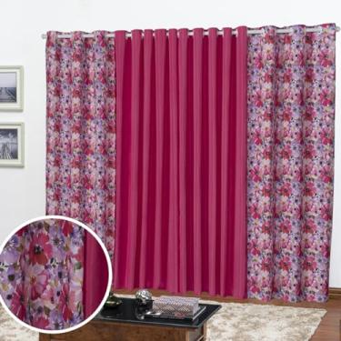 Imagem de Cortina Florata Estampada para Sala e Quarto, 4,00m x 2,20m, Poliéster, 2 Folhas, Decorativa (PINK)