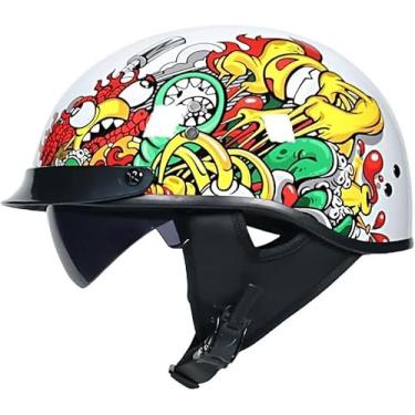Imagem de Capacete De Motocicleta Retro Meio Capacete Capacete Chopper Dot/Ece Viseira De Certificação Vintage Motocicleta Meio Capacete Meio Shell Capacete A Jato Piloto De Bicicleta, F, XL = 61?62cm