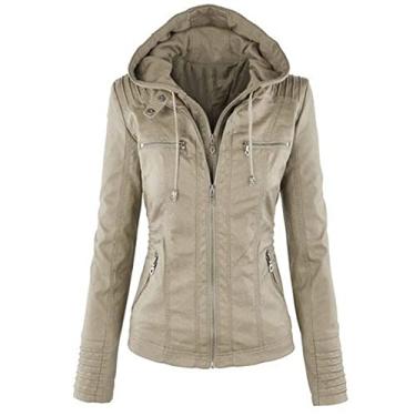 Imagem de Jaqueta De Couro Feminina De Mangas Compridas Jaqueta De Couro Pu Jaqueta De Couro Curta Feminina Jaqueta Feminina Motocicleta, Apricot, 3XL