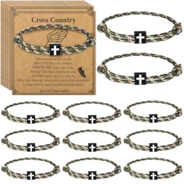 Imagem de Tondiamo Conjunto de 12 pulseiras de corrida cross country corda ajustável para corredores de maratona presentes de times cross country religiosos cristãos Jesus trançado pulseiras masculinas mulheres