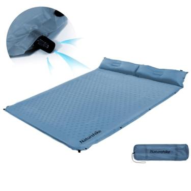 Imagem de Naturehike Almofada de dormir autoinflável com travesseiro, almofada de dormir de patchwork para acampamento, mochila, caminhada, viagem (azul)