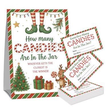 Imagem de Jogo de festa de Natal para adultos de escritório (1 placa de pé e 50 cartões), adivinhe quantos doces estão no frasco, jogo de adivinhar para chá de bebê de Natal, jogos de chá de panela, adivinhe