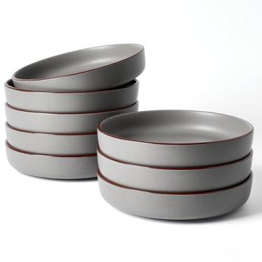 Imagem de famiware Conjunto de 8 tigelas de massa Mercury, tigelas grandes de 1000 ml, tigelas de pratos de massa de cerâmica, tigelas de servir para cozinha, seguras para micro-ondas e lava-louças, cinza