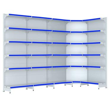 Imagem de Gondola Parede 202 Fit Farmacia Ate 4 M Bco 1 Canto Pe Azul