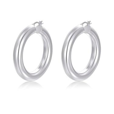 Imagem de Lansora Brincos de argola grossa grossa banhados a ouro para mulheres, brincos grandes de prata, brincos redondos de ouro, joias delicadas 30/40/50/60 mm, Cobre, Sem pedra preciosa