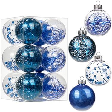 Imagem de Briful Conjunto de bolas de Natal transparentes decorativas de 80 mm/3,15" com enfeites de bola de Natal transparentes decorativos com decoração delicada e recheada, enfeites de árvore de Natal