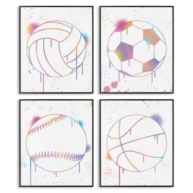 Imagem de Stupell Industries Bolas esportivas de grafite moderno, conjunto de arte giclée, emoldurado, preto, 4 peças, design de Marcus Prime, 14 x 11