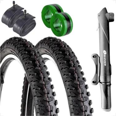 Imagem de PAR Pneu bicicleta Levorin Excess aro 26 1.95 Cravudo PAR Camara bico 