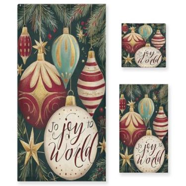 Imagem de Pfrewn Conjunto de 3 toalhas de Natal de inverno com enfeite de bola de azevinho toalha de banheiro de alegria toalhas de banho absorventes macias toalhas de mão conjuntos de toalhas de hóspedes