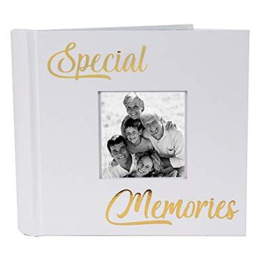 Imagem de Álbum de fotos Happy Homewares em branco moderno com texto dourado – Comporta 80 fotos de 10 x 15 cm, Branco, Memories, 1