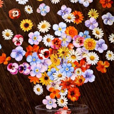 Imagem de Kit de adesivos de scrapbook de flores realistas, 150 peças, flores PET transparentes à prova d'água, conjunto de adesivos para lixo, diário, garrafas de água, telefone, laptop, decalques para