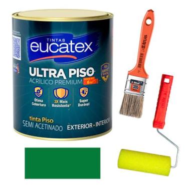 Imagem de Kit Tinta para Pintar Piso e Calçada 900ml + Rolo + Pincel - Eucatex, 