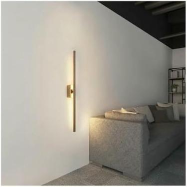 Imagem de Lâmpada de parede moderna de latão preto lâmpadas de parede LED - Design de tubo de metal para sala de estar, lâmpada de quarto decoração de banheiro iluminação elegante (40 cm, latão)