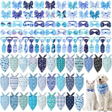 Imagem de Reginary Conjunto de 120 bandanas para cães de inverno, conjunto de laços para cães, gravata borboleta, lenço colorido, lavável, triângulo, para animais de estimação, babador fofo para o verão