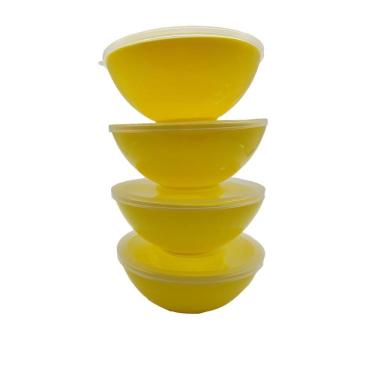 Imagem de 4 potes redondo com tampa marmita sobremesa 600 ml amarelo