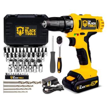 Imagem de Furadeira Parafusadeira 12v + Jogo Kit Ferramentas 46 Peças Amarelo 50