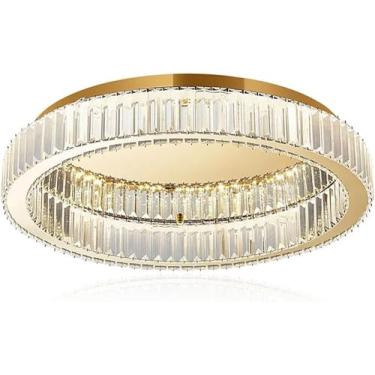 Imagem de Moderno Simples Círculo de Cristal Lâmpada Flush Mount Teto Lustre Sala de estar Quarto Estudo Decorativo Led Iluminação Interna 3 Cores Mutáveis, Luminárias, Pendente Teto