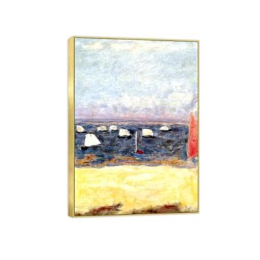 Imagem de Impressão em tela famosa pintura - imagem de arte de parede de paisagem - veleiro 3 - pôster com moldura dourada para decoração de casa 50 x 70 cm 20 x 27 pol