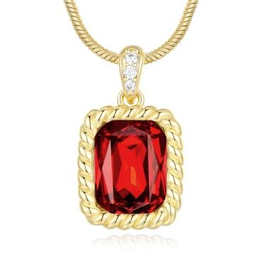 Imagem de Poekio Colar de ouro para mulheres - pingente quadrado de pedra de nascimento de cristal - corrente banhada a ouro 18K, joia para mulheres, presentes de aniversário para sua esposa, namorada, mãe