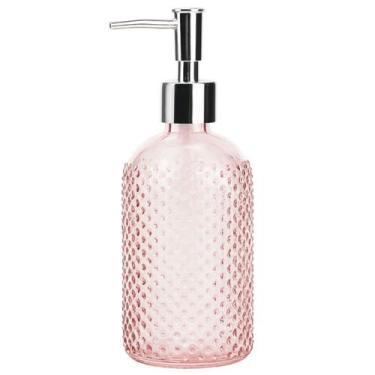 Imagem de Dispenser Líquido de Vidro Rosa 420ml Pia Banheiro Higiene Sabonete Ál