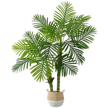Imagem de Warmplants Palmeira artificial, palmeira dourada de 1,2 m, palmeira falsa com cesta, palmeira fênix, plantas artificiais resistentes a UV para ambientes internos e externos, casa, jardim, pátio