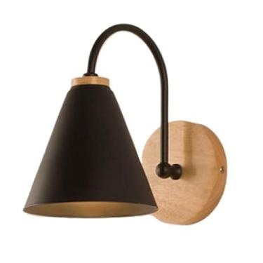 Imagem de Abajur de parede de 9 pol. com abajur de ferro, luminária de parede nórdica simples com base de madeira maciça, base E26/E27, três cores, regulável, para corredor, luz de parede para cabecei