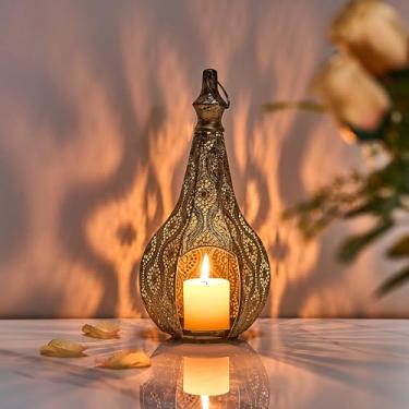 Imagem de Degruand Luminária De Lanterna Marroquina 11,6 Polegadas, Porta-Velas Decorativo Para Decoração Ramadã, Pendurado, Pátio Externo Ou Varanda, Interna Casa (Bronze)