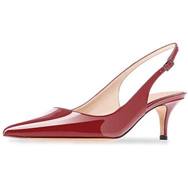 Imagem de Axellion Sapatos femininos de salto gatinho com bico fechado para casamento, bico fino, salto baixo, para festas e formaturas, vinho tinto, 38