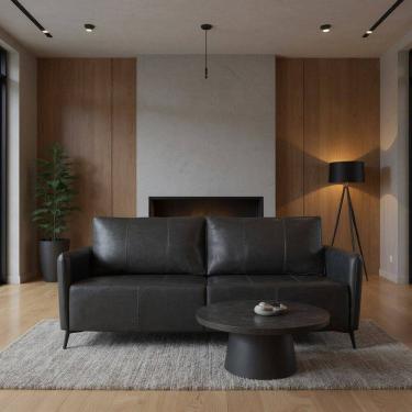 Imagem de Sofá de Couro Legítimo Porto Rico 200 Cm Preto