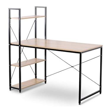 Imagem de Mesa de escritório para computador, estação de trabalho para armazenamento, estudo, escrivaninha, computador, laptop, mesa de jantar para jogos para casa (cor: D, tamanho: 120 x 64 x 120 cm) (preto