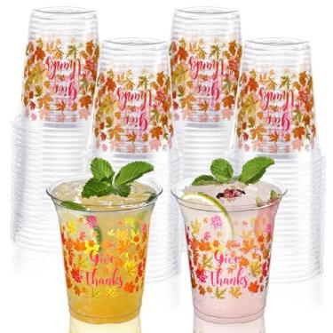 Imagem de HSLCGF 48 peças de copos de festa de Ação de Graças de 340 g Copos de plástico descartáveis de plástico transparente com folhas, copos de outono, artigos de festa para