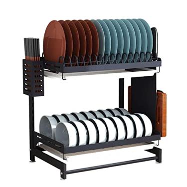 Imagem de AKALNNB Organizador de cozinha escorredor de pratos de 2 camadas, tigela de cozinha, organizador de especiarias, suporte de prateleira de armazenamento, escorredor de pratos de aço inoxidável, pratos