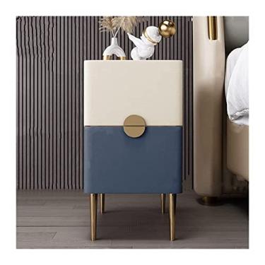 Imagem de Mesa de cabeceira lateral de couro simples, mesa de cabeceira para quarto, mesa de cabeceira moderna de luxo com 2 gavetas, armário de cabeceira de ardósia pequeno muito estreito, moldura de madeira