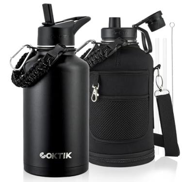 Imagem de COKTIK Jarro isolado a vácuo de 1,8 litros, garrafa de água esportiva de aço inoxidável de parede dupla com 3 tampas reutilizáveis para acampamento, academia, academia ou escritório (grafite)
