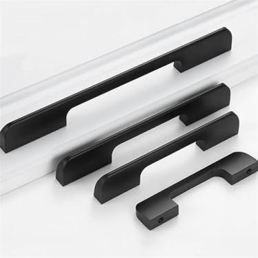 Imagem de CXYFQUUK Puxador de armário preto cinza dourado liga de alumínio puxadores de gaveta de armário de cozinha puxadores de móveis ferragens 2 peças (preto, furo 320 mm)