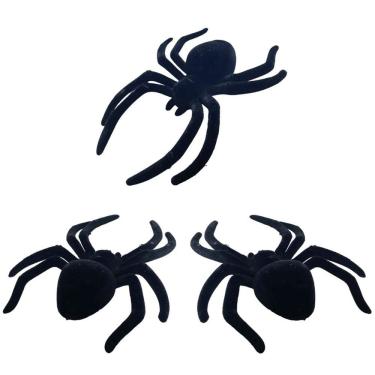Imagem de Aranha Hallowen Camurça Kit 3 Uni Assustadora Decoraçao Dia Das Bruxas Festa Enfeite Pe...