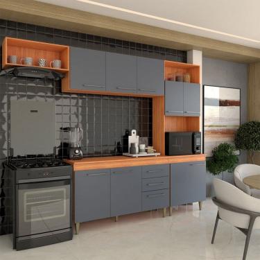 Imagem de Armário de Cozinha Vanessa 9 Portas 2 Gavetas Cinamomo/Grafite - Panorama Móveis