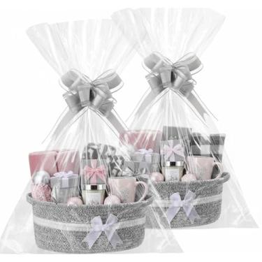 Imagem de Colingmill Pacote com 2 cestas de tecido para presentes, laço de 30 x 20 cm x 12 cm, caixa pequena com sacos de presente e fitas cestas de brinquedo de corda de armazenamento vazio com alça para