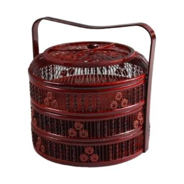 Imagem de FytStycale Cesta de bambu para ovos, cesta de malha, suporte decorativo rústico com alça, armazenamento de alimentos para mesa de jantar, vegetais e, Três Camadas