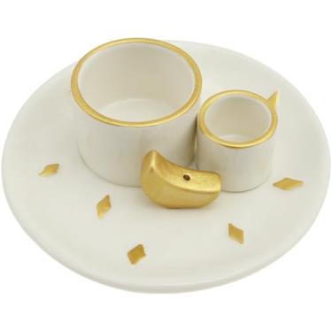 Imagem de Suporte para queimador de incenso Palo Santo Palo Santo 3 em 1 queimador de incenso de cerâmica artesanal elegante bandeja coletora de cinzas para sala de ioga (estilo-2)