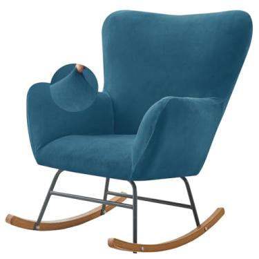 Imagem de Levoberg Capa de cadeira de balanço de veludo para berçário, capa de cadeira de balanço elástica, capa de cadeira reclinável para berçário, sala de estar, quarto, escritório, azul pavão
