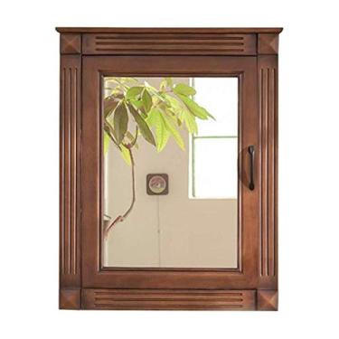 Imagem de Espelho de parede com moldura de madeira maciça e moldura de vidro, armário de remédios com espelho, armário de banheiro, armário de banheiro armário de armazenamento montado na parede