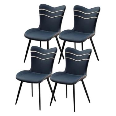 Imagem de Cadeira de jantar, cadeiras modernas para sala de jantar, cadeira de jantar estofada, conjunto de 4, cadeiras laterais de sala de estar estofadas modernas com assento de almofada de couro macio e aço