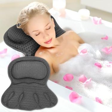 Imagem de Travesseiro de banheira, travesseiro ergonômico de malha macia, almofada de banheira com ventosas ajuda a apoiar a cabeça, costas, ombros e pescoço, serve para todas as banheiras, banheira de