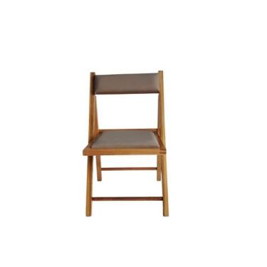 Imagem de Cadeira Dobrável em Madeira Cor Mel com Assento e Encosto Estofados Pr