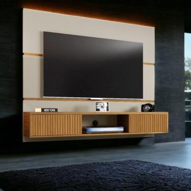 Imagem de Painel para TVs 65" Âmbar Off White e Cinamomo Ripado Bechara