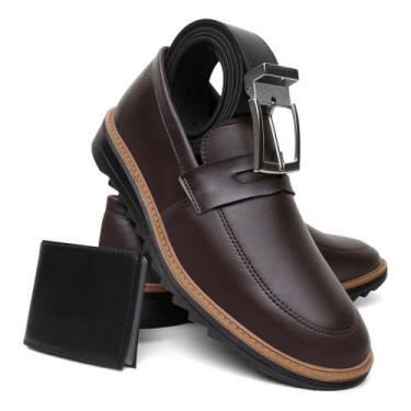 Imagem de Kit Sapato Masculino Social Mocassim Cafe Carteira Cinto + Palmilha Br