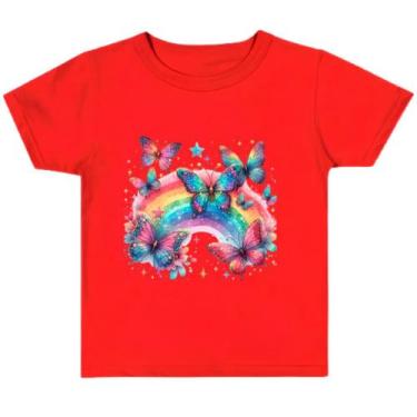 Imagem de camiseta infantil roupa de menina borboleta arco íris camisa crianças 